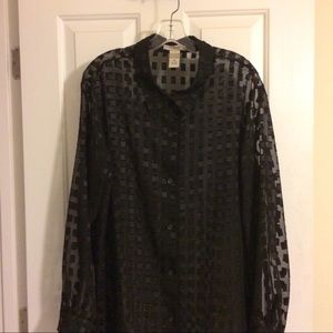 NOTATIONS Black/silver sheer long-sleeve blouse